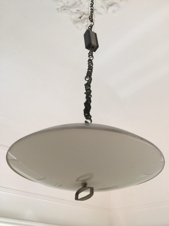Labeled Stilnovo Italian Aluminium and Perspex Hanging Lamp, 1960s