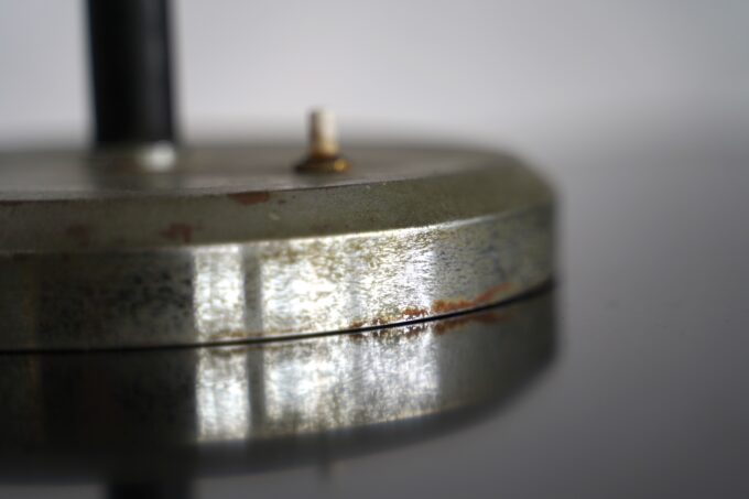 Vintage Italian black lacquer and nickel desk lamp from 40s