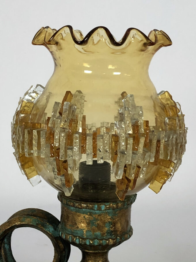 Vintage Italian Brutalist Iron and glass table lamp by Poliarte. 1970s