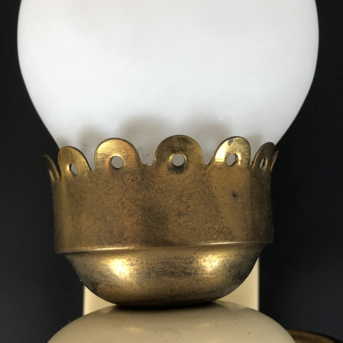 Vintage Italian brass, lacquer and opaline glass sconces from 50s. Set of two