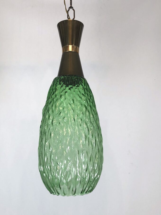 Set of two vintage Italian metal and glass pendant lamps from 60s