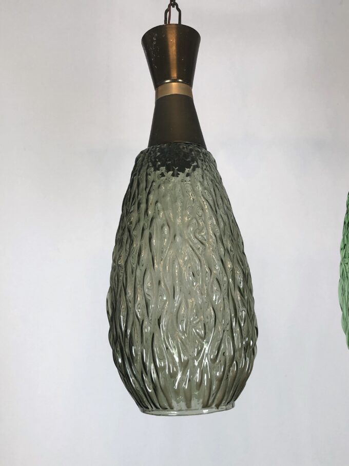 Set of two vintage Italian metal and glass pendant lamps from 60s