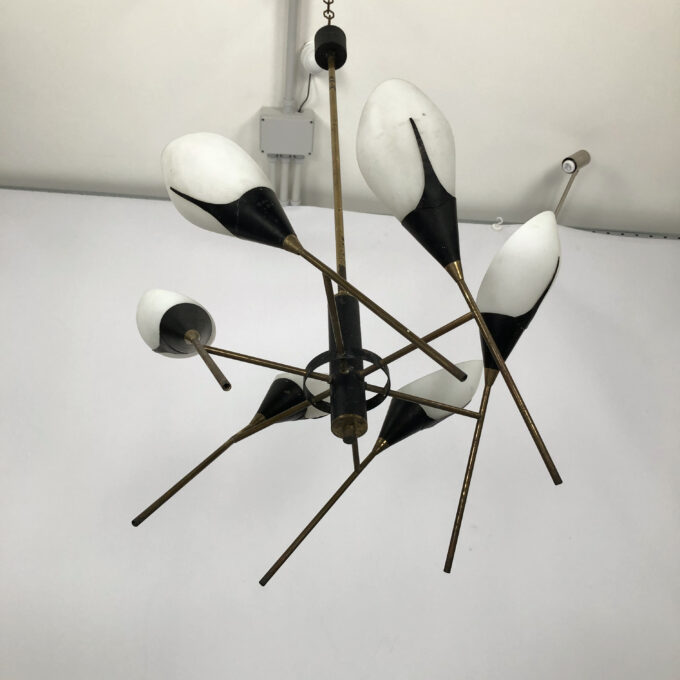 Stilnovo, Mid-century Italian brass chandelier from 1950s