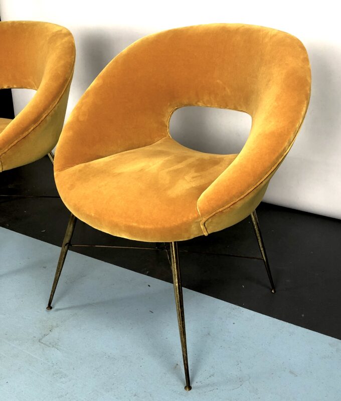 Silvio Cavatorta, pair of gold velvet armchairs from 50s