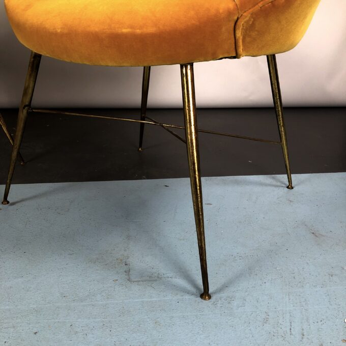 Silvio Cavatorta, pair of gold velvet armchairs from 50s