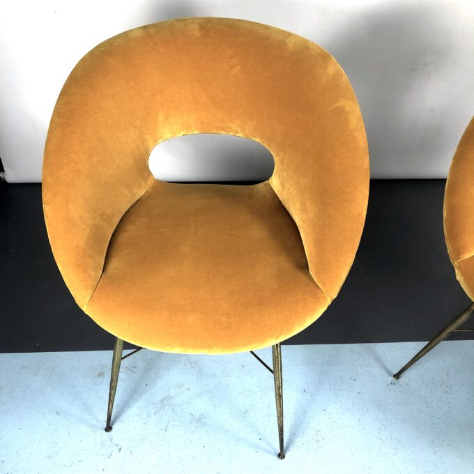 Silvio Cavatorta, pair of gold velvet armchairs from 50s