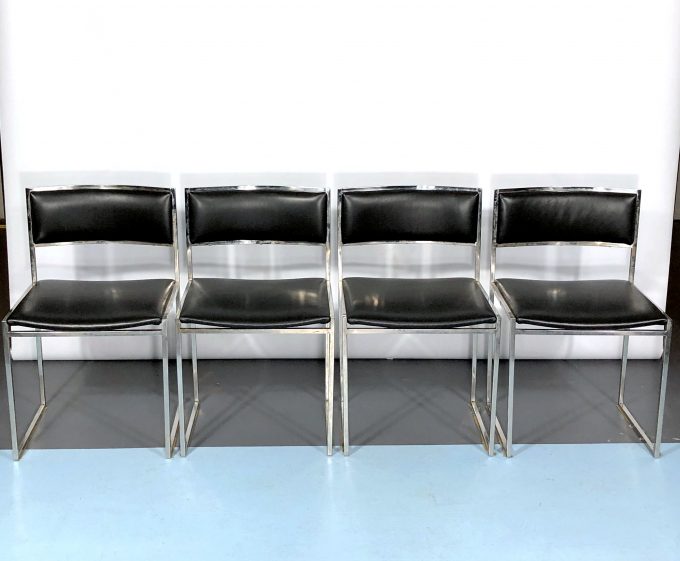 Romeo Rega, set of four chrome and leather dining chairs from 60s