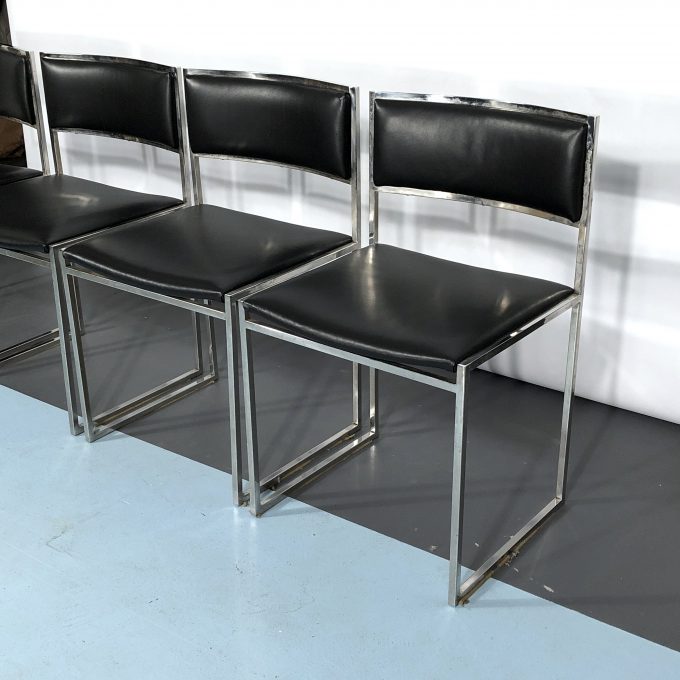 Romeo Rega, set of four chrome and leather dining chairs from 60s