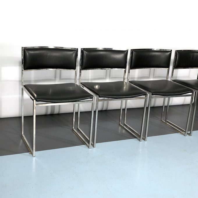 Romeo Rega, set of four chrome and leather dining chairs from 60s
