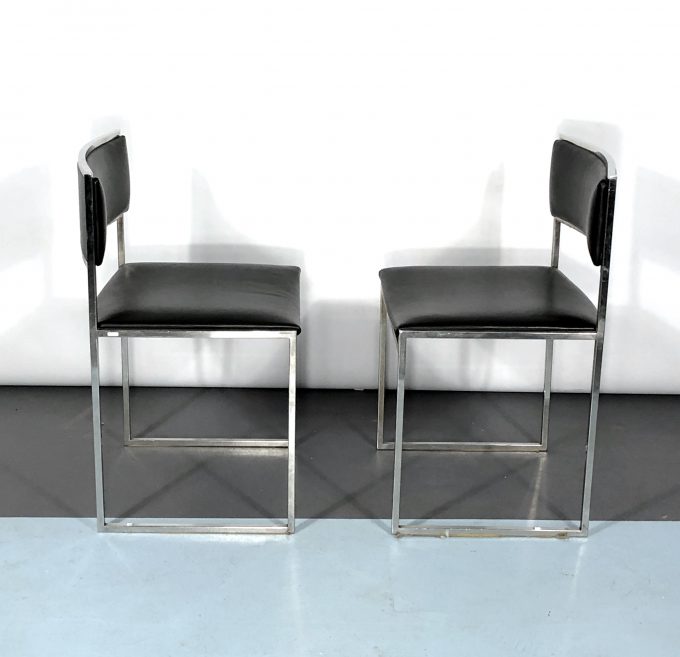 Romeo Rega, set of four chrome and leather dining chairs from 60s