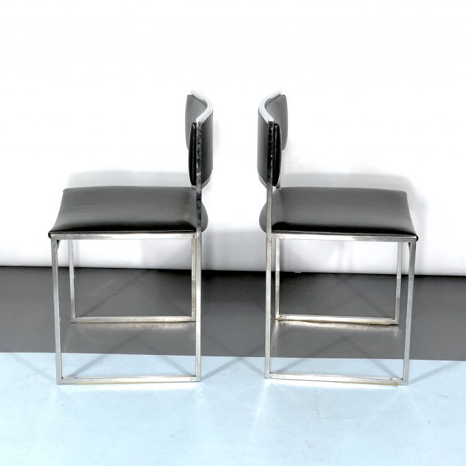 Romeo Rega, set of four chrome and leather dining chairs from 60s