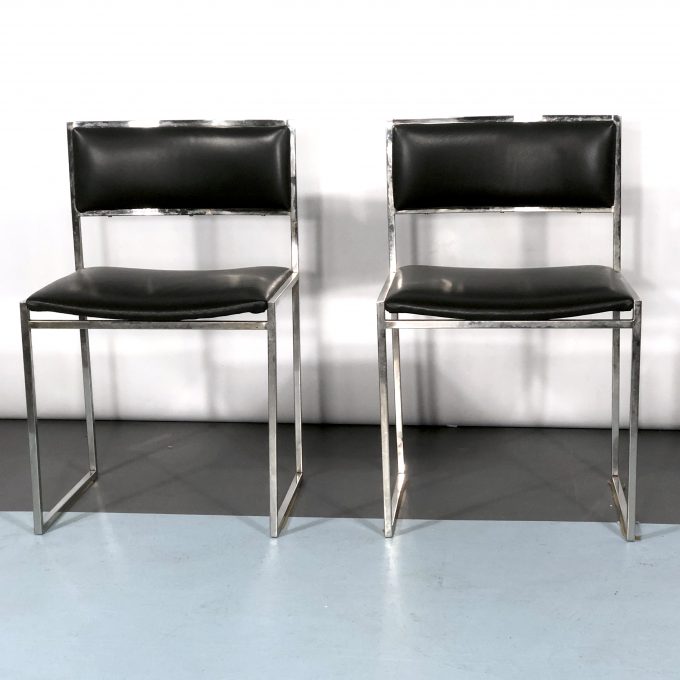 Romeo Rega, set of four chrome and leather dining chairs from 60s