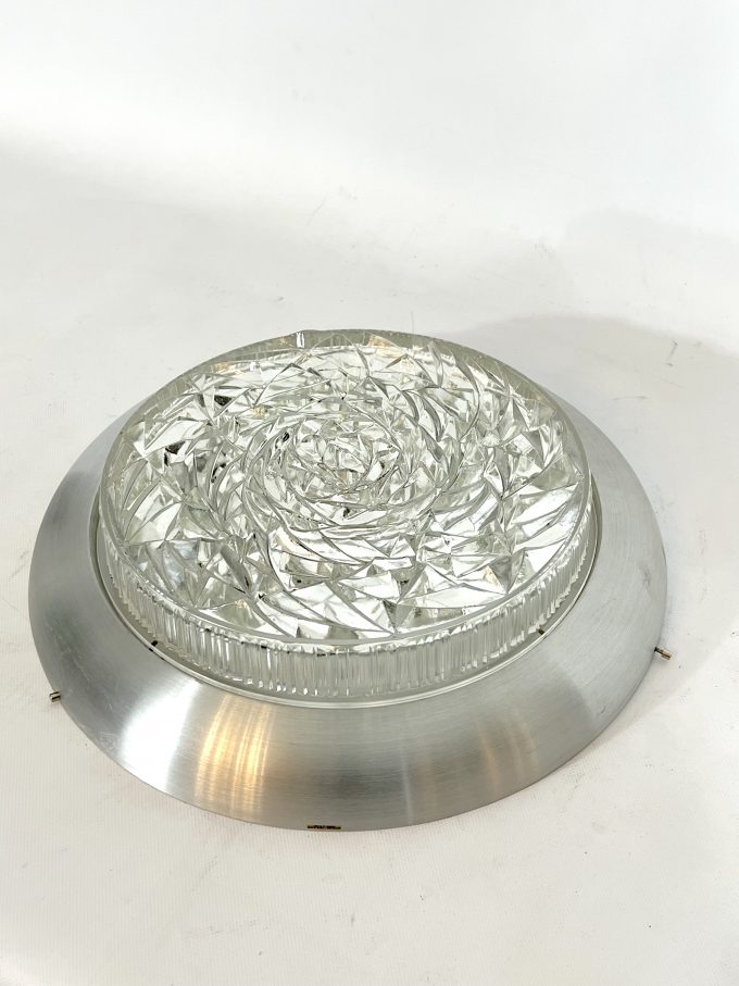 Stilux Milano, XXL size Mid-Century aluminum and glass ceiling lamp or sconce