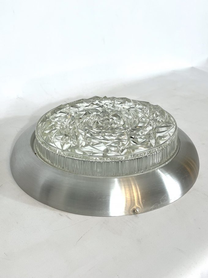 Stilux Milano, XXL size Mid-Century aluminum and glass ceiling lamp or sconce