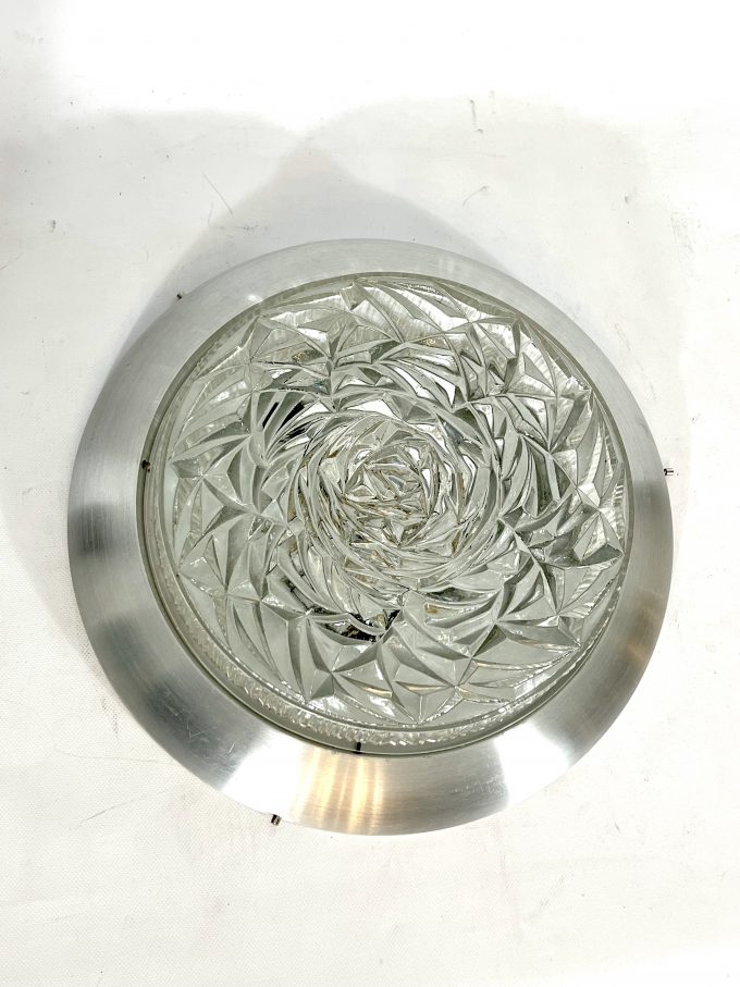 Stilux Milano, XXL size Mid-Century aluminum and glass ceiling lamp or sconce