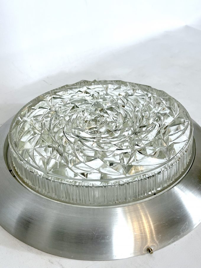 Stilux Milano, XXL size Mid-Century aluminum and glass ceiling lamp or sconce