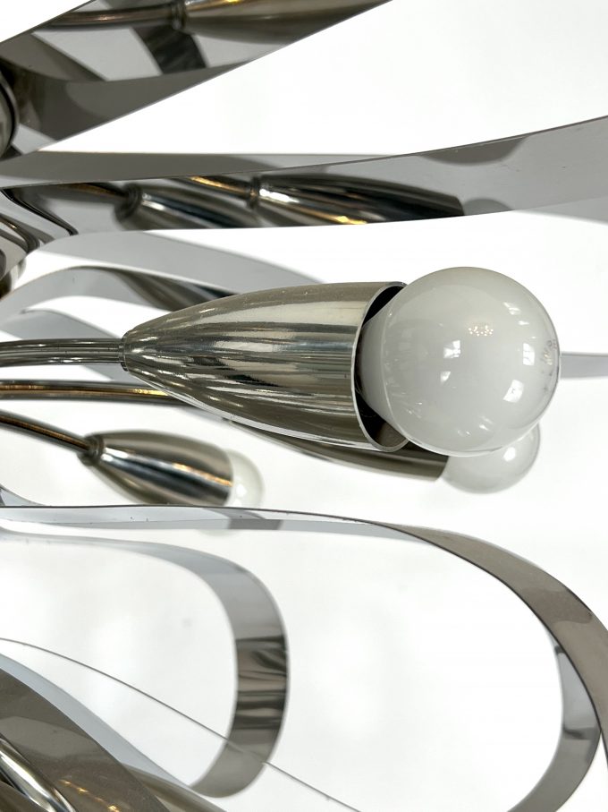 Mid-century pair of large Italian chrome chandeliers from 70s