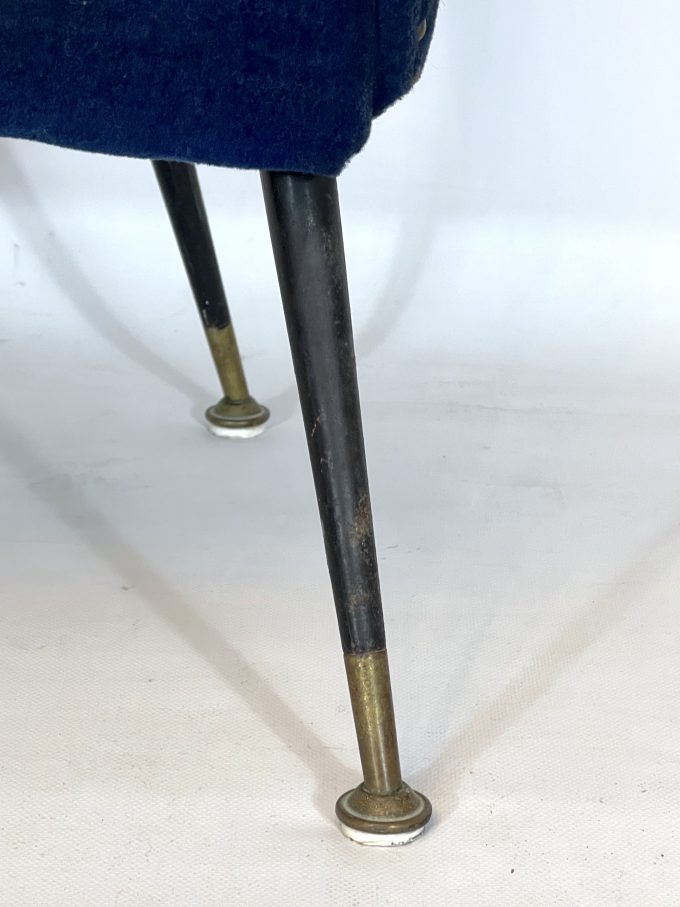 Vintage Italian blue fabric and brass armchair from 50s