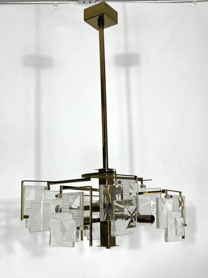 Sciolari, mid-century modern brass chandelier. Italy 70s