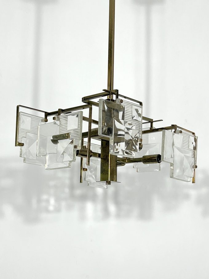 Sciolari, mid-century modern brass chandelier. Italy 70s
