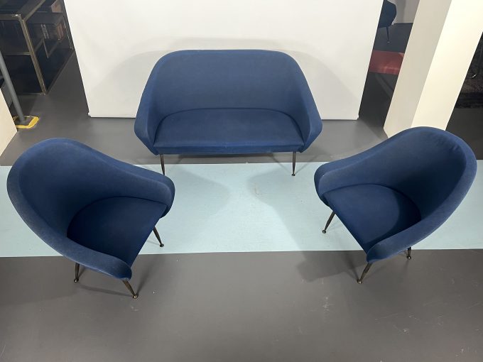 Mid-century modern loveseat and armchairs by Gastone Rinaldi from 50s