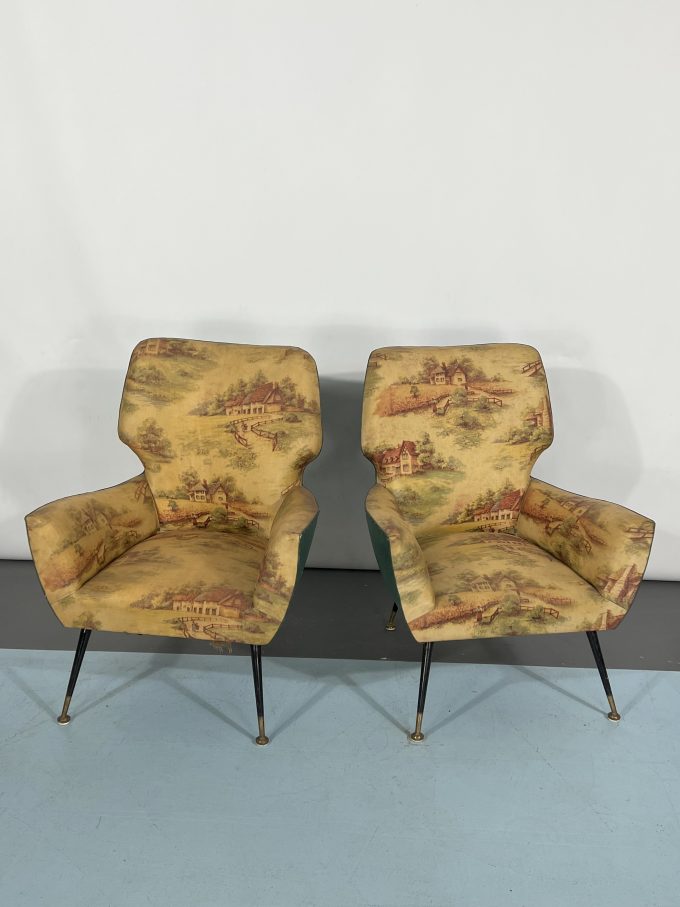 Mid-century modern set of two Italian armchairs from 50s