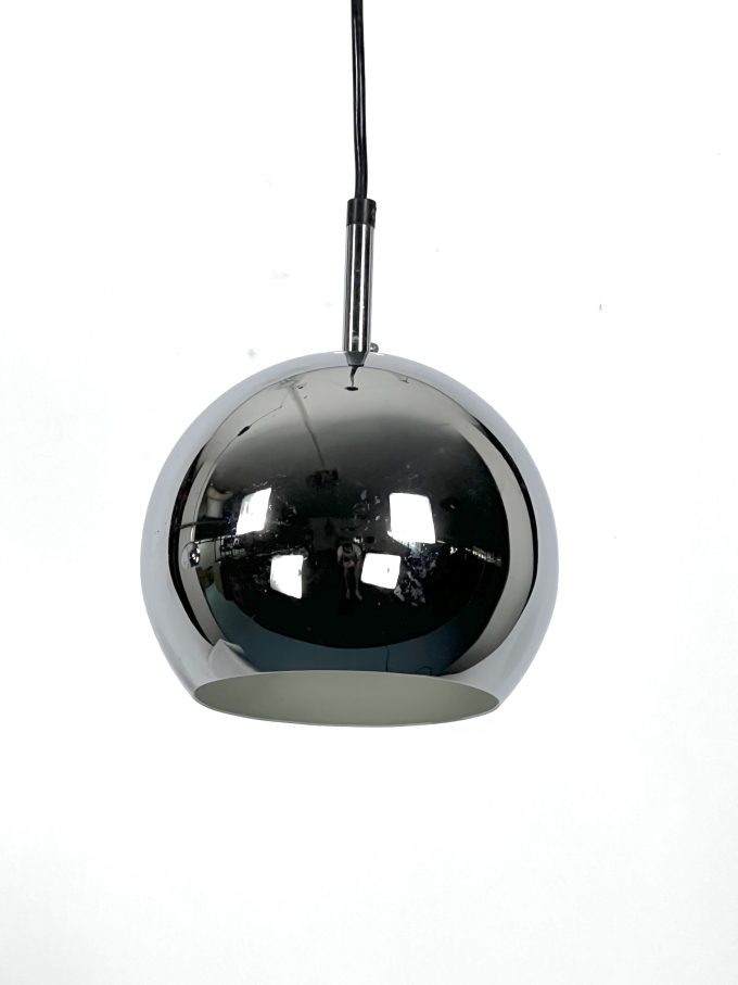 Targetti, set of two chrome sphere pendant lamps from 70s