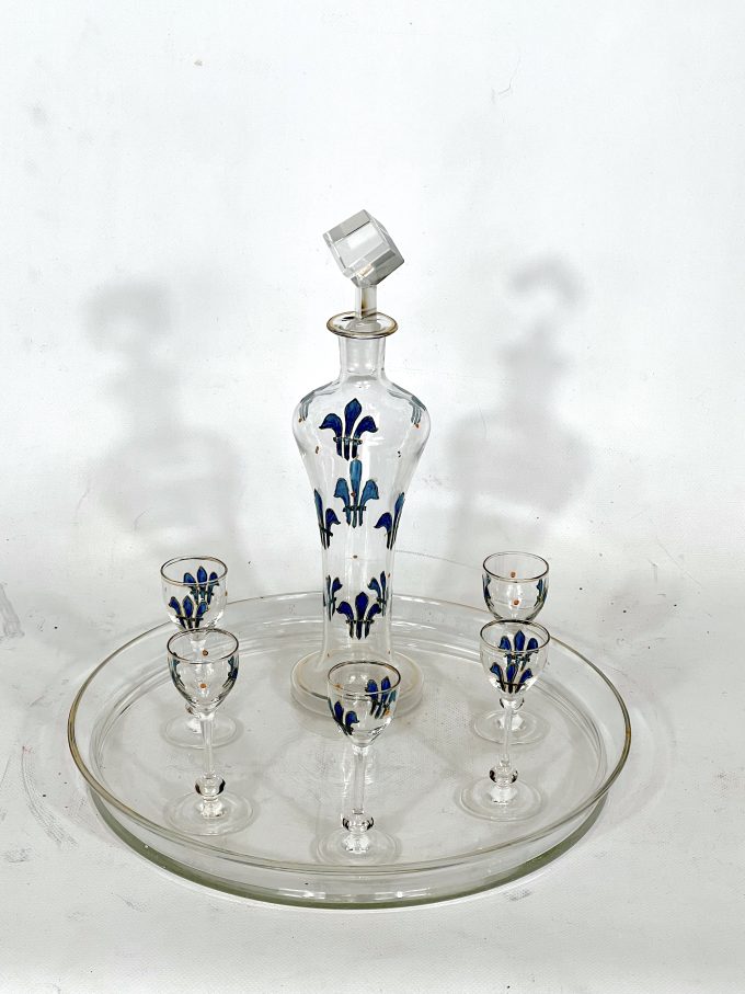 Italian Art Nouveau glass liquor set from 1920s