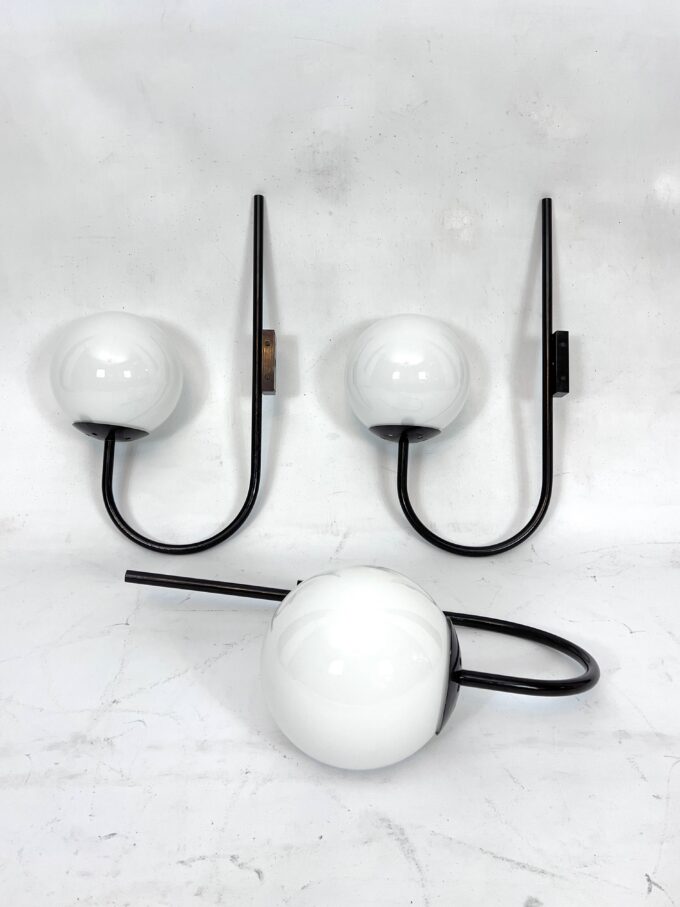 Mid-Century Italian set of three large sphere wall lamps from 60s
