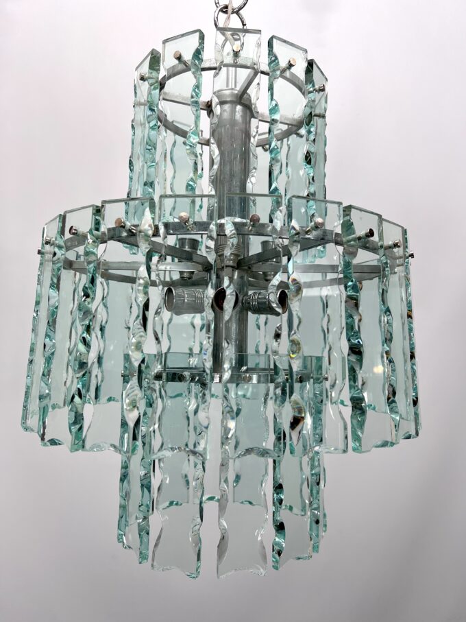 Fontana Arte style, Italian cut glass chandelier by Zero Quattro. 1970s
