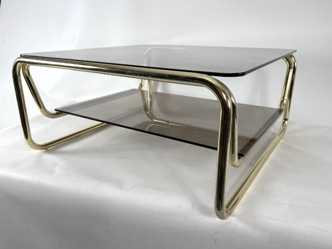 Vintage Italian brass and glass coffee table from 70s
