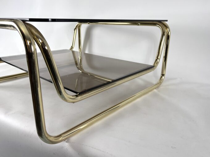 Vintage Italian brass and glass coffee table from 70s