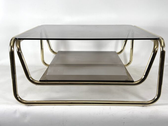 Vintage Italian brass and glass coffee table from 70s