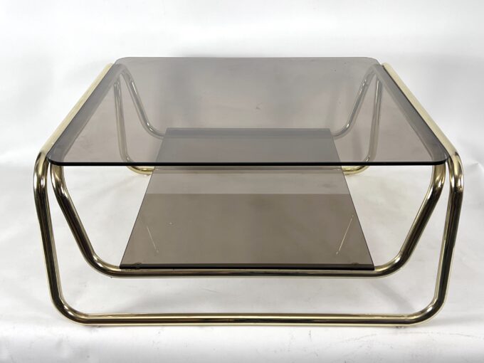 Vintage Italian brass and glass coffee table from 70s