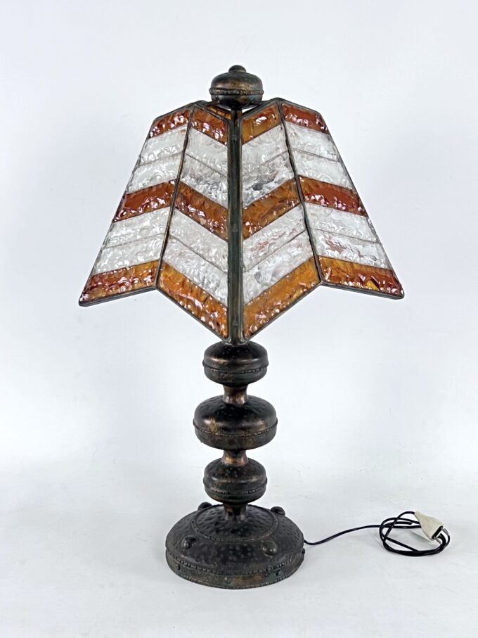 Monumental brutalist thick glass and metal table lamp by Longobard. Italy 1970s