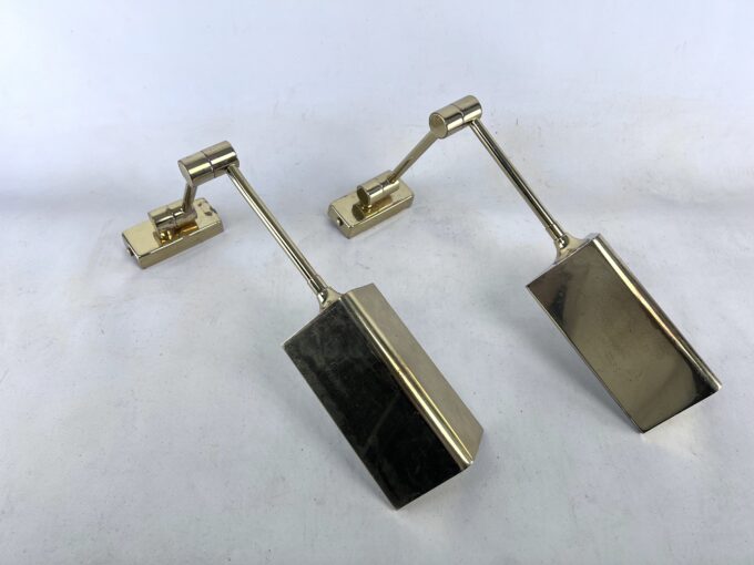 Postmodern pair of articulated brass wall lamps by Baulmann Leuchten. Germany 1980s
