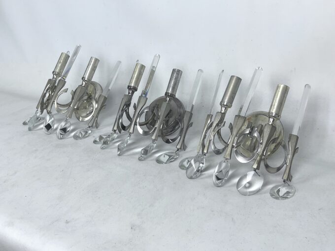 Mid-Century nicheled brass and glass sconces by Sciolari. Labeled. Italy 1960s