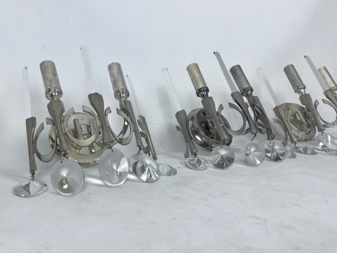 Mid-Century nicheled brass and glass sconces by Sciolari. Labeled. Italy 1960s