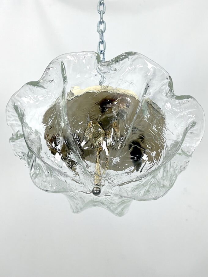 Vintage La Murrina ceiling lamp in clear Murano glass and brass. Italy 1980s