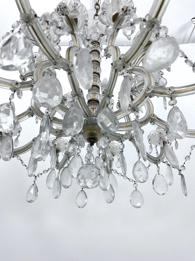 Mid-Century Maria Teresa crystal and brass large chandelier. Italy 1940s