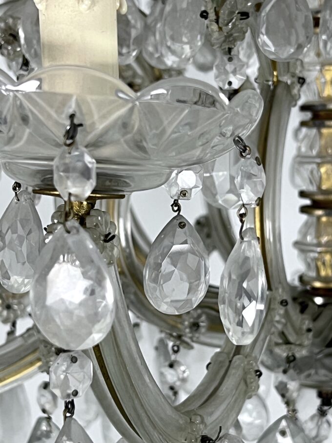 Mid-Century Maria Teresa crystal and brass large chandelier. Italy 1940s