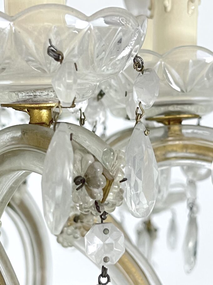 Mid-Century Maria Teresa crystal and brass large chandelier. Italy 1940s