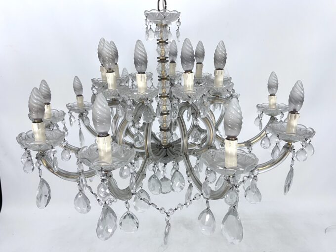 Mid-Century Maria Teresa crystal and brass large chandelier. Italy 1940s