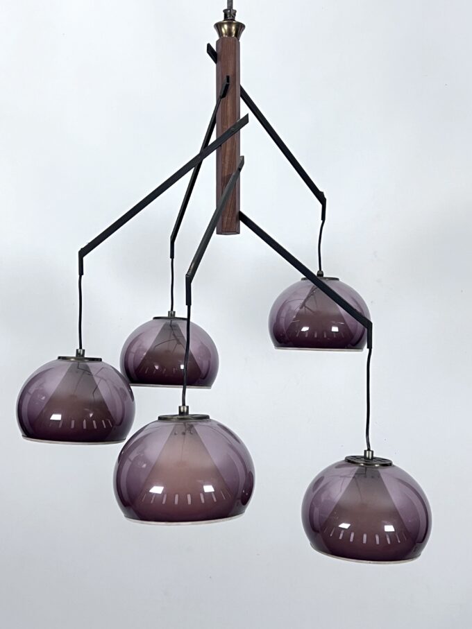 Rare Large Vintage brass and plexiglass chandelier by Lampter Milano, Italy 1950s