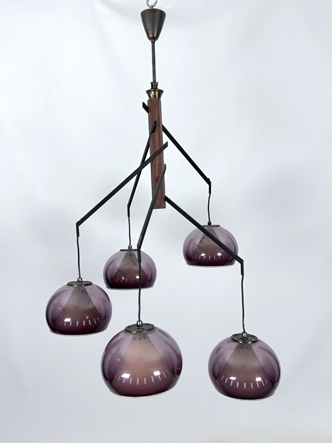 Rare Large Vintage brass and plexiglass chandelier by Lampter Milano, Italy 1950s
