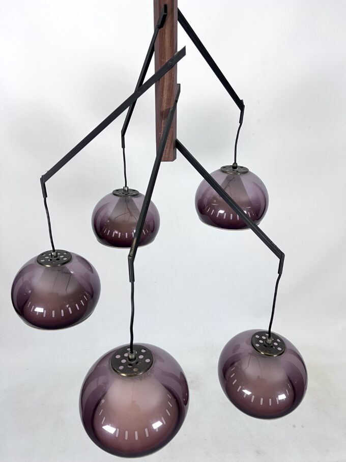Rare Large Vintage brass and plexiglass chandelier by Lampter Milano, Italy 1950s