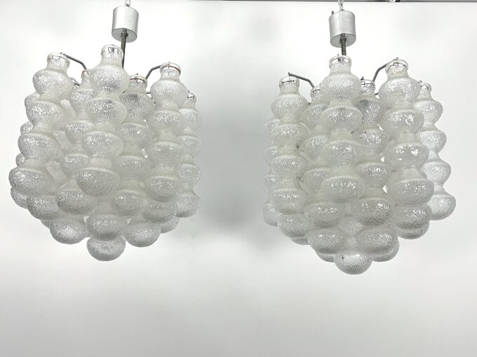 Pair of Mid-Century Murano Bubble Glass chandeliers. Italy 1960s