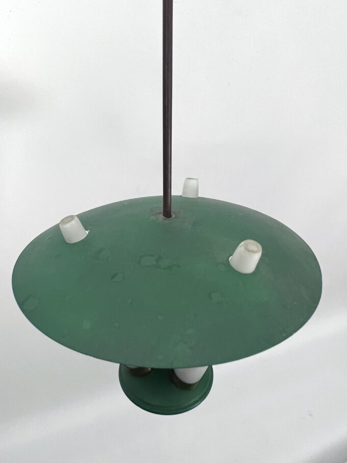 Mid-Century green three opaline glasses lantern. Italy 1950s