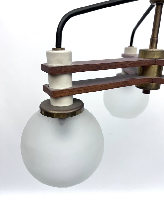Vintage three satin glasses chandelier. Italy 1950s