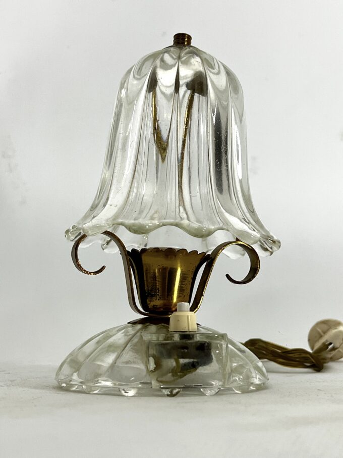 Mid-Century pair of Ercole Barovier Murano glass and brass table lamps. 1940s